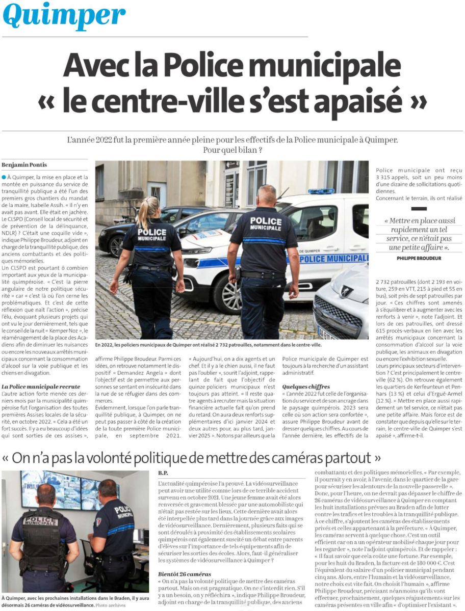 Bilan Police Municipale Quimper 15/01/2023